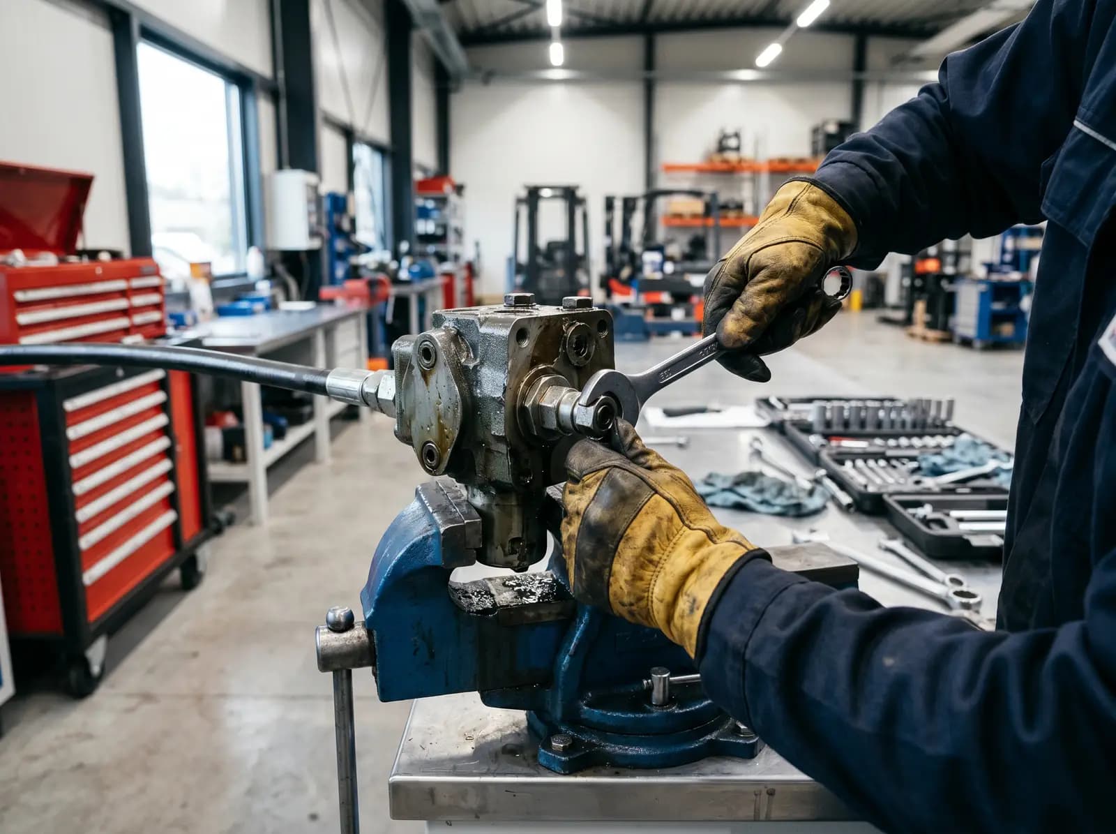 Technik serwisu wózków widłowych CWW BLUM przy pracy